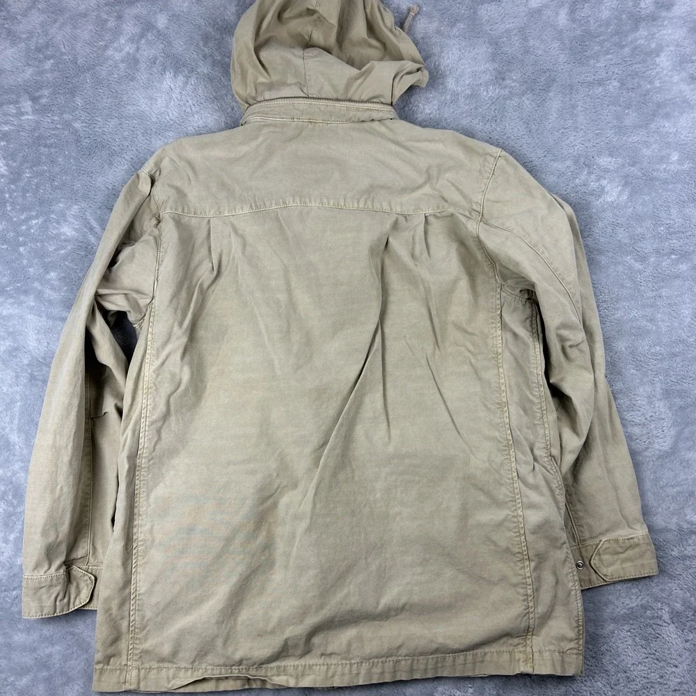 Structure‎ Mens Large Beige Chore Barn Coat Jacket Snap Zip Hooded Cotton